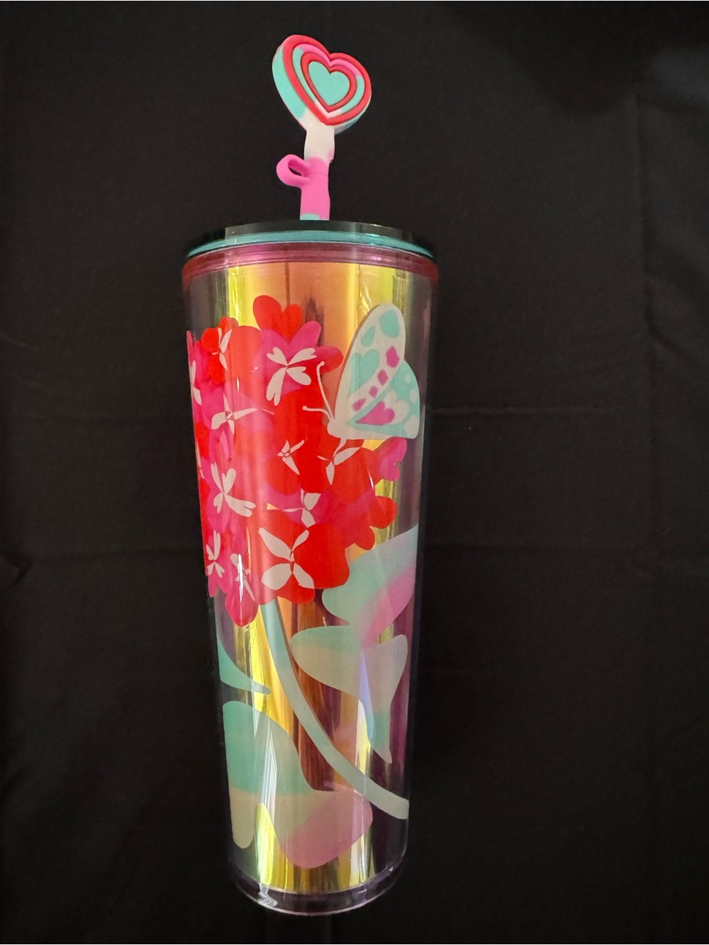 Starbucks Iridescent Purple and Pink Travel Tumbler with Teal Accent